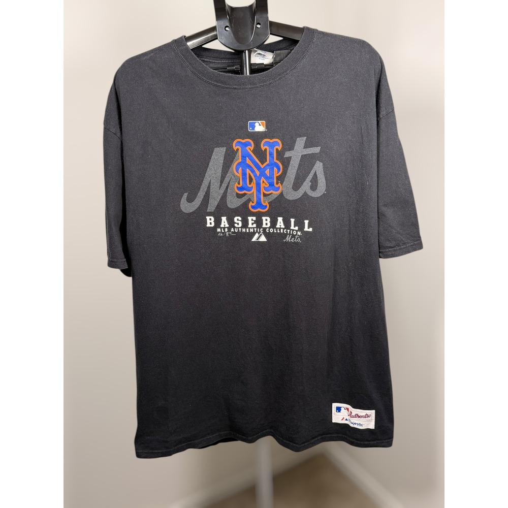Vintage Majestic New York Mets MLB Authentic Collection T-Shirt Black Mens XL